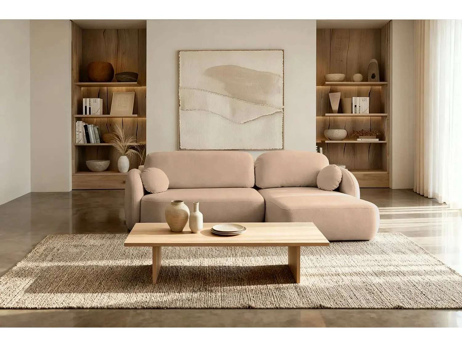 SANTIAGO - Canapé d'angle tissu bouclette - Café - Gauche