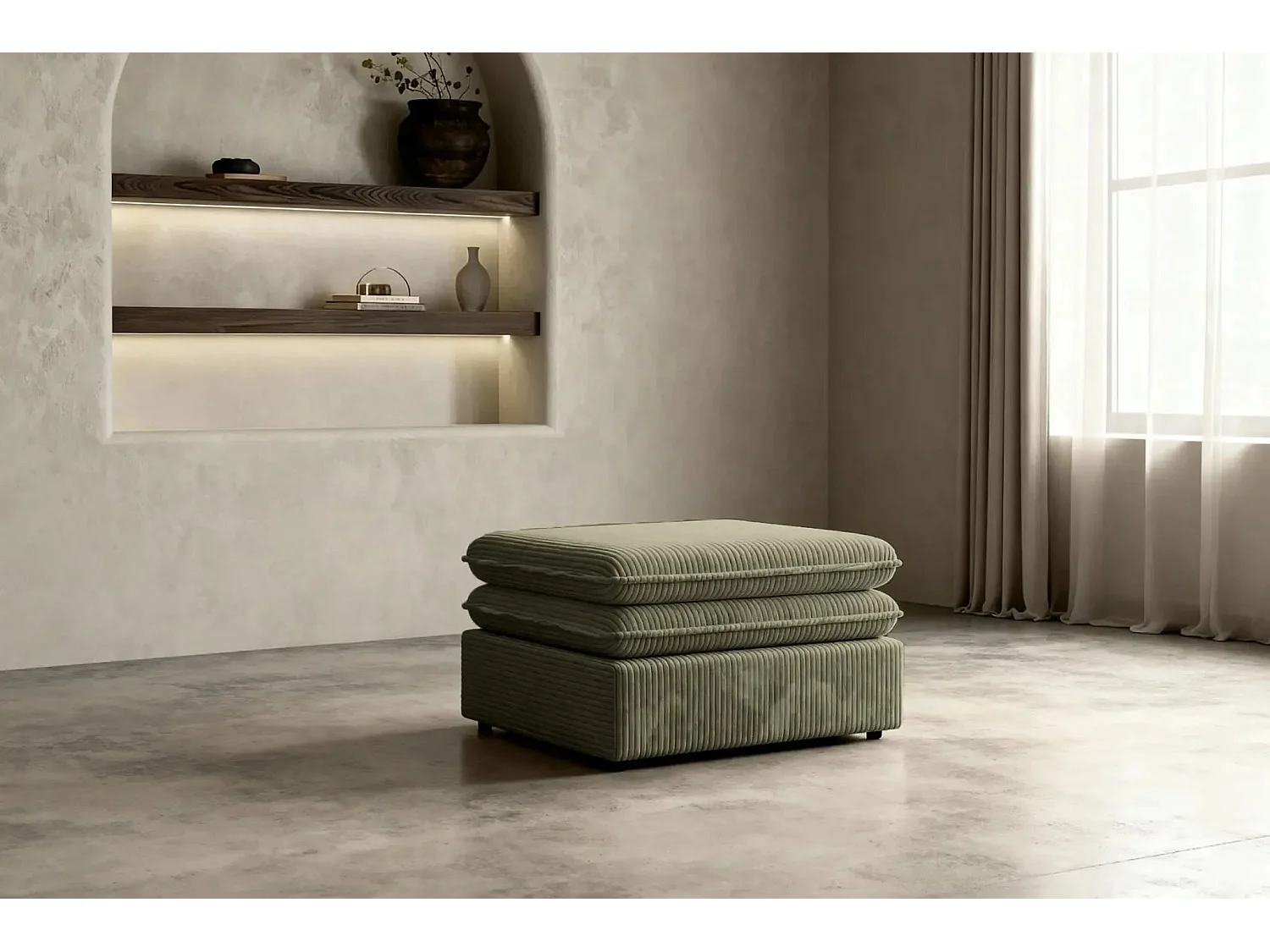 OSCAR POUF - Pouf en velours côtelé Vert Olive 70x70x43