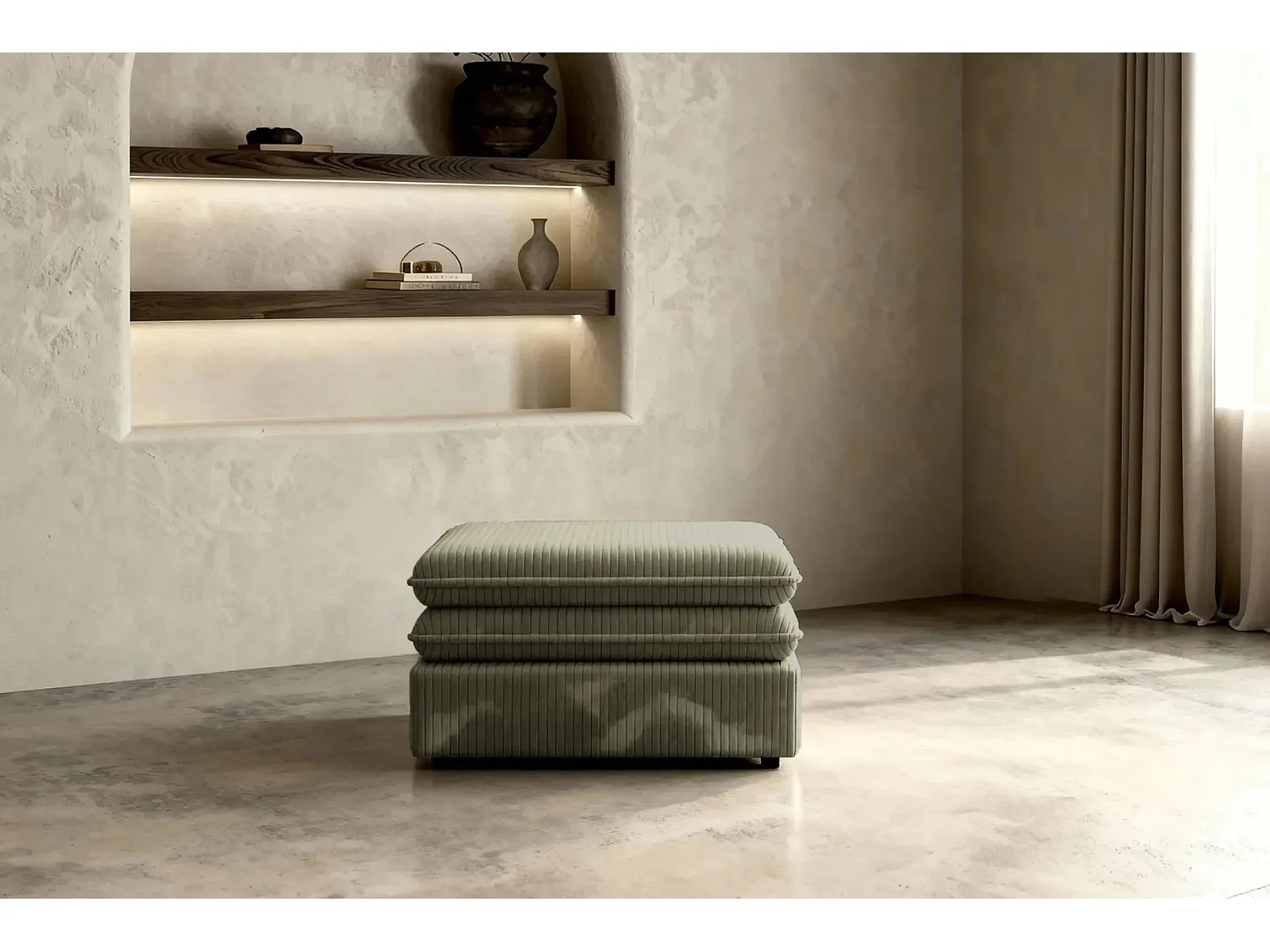 OSCAR POUF - Pouf en velours côtelé Vert Olive 70x70x43
