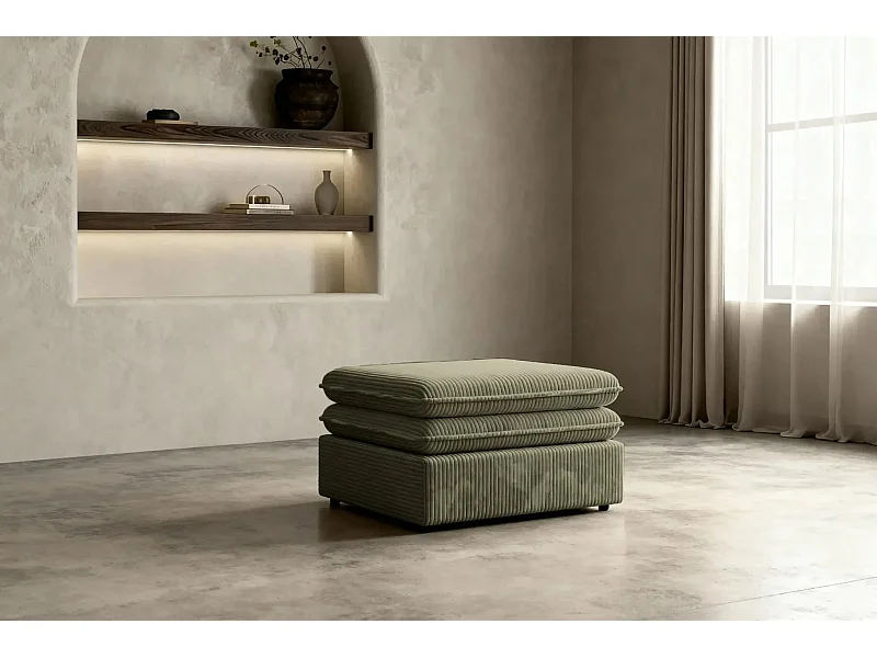 OSCAR POUF - Pouf en velours côtelé Vert Olive 70x70x43