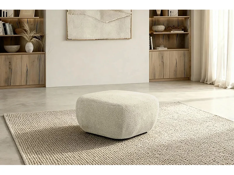 SANTIAGO - Pouf en tissu bouclette Beige 75x75x39