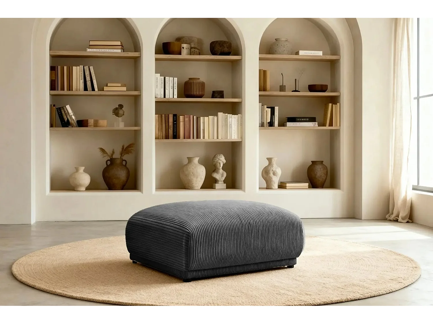 ROSALIE - Pouf velours cotelé - Gris Foncé