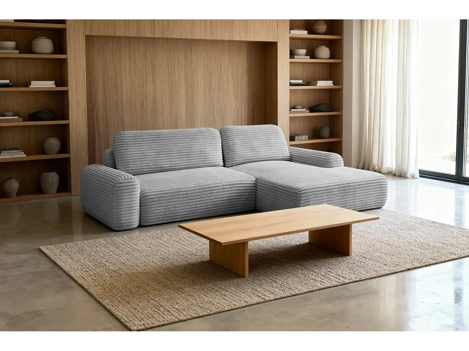 OLYMPE - Canapé d'angle velours cotelé 4 places - Gris Clair - Gauche