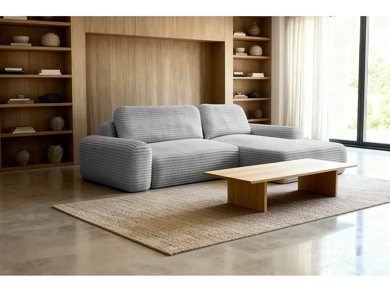 OLYMPE - Canapé d'angle velours cotelé 4 places - Gris Clair - Gauche