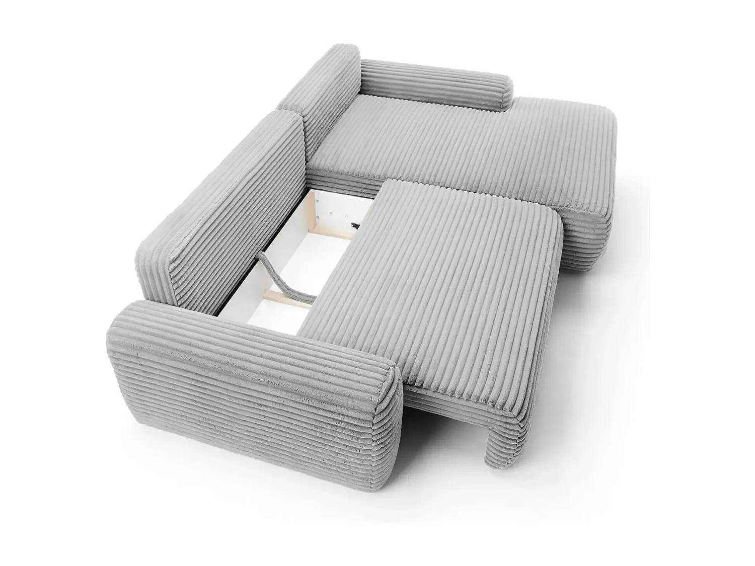 OLYMPE - Canapé d'angle velours cotelé 4 places - Gris Clair - Gauche