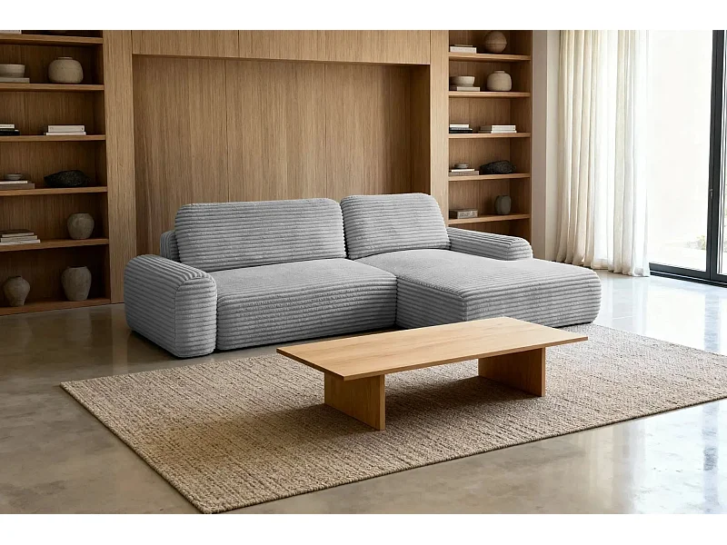 OLYMPE - Canapé d'angle velours cotelé 4 places - Gris Clair - Gauche