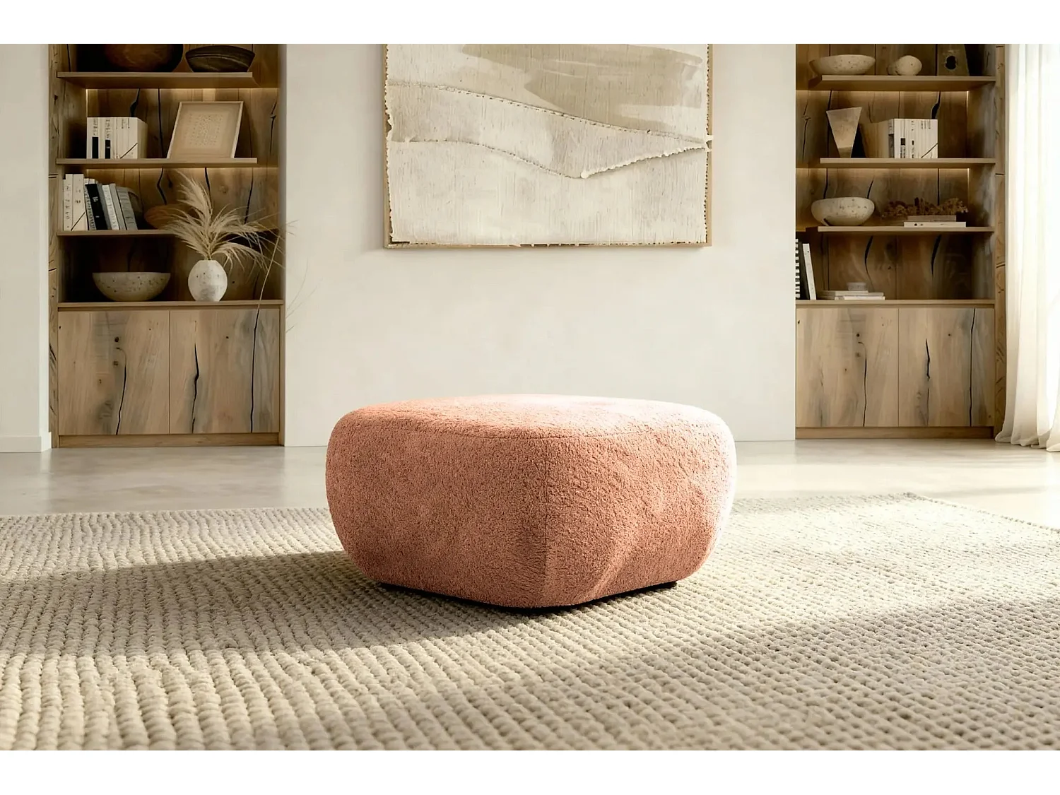 SANTIAGO - Pouf en tissu bouclette Terracotta 75x75x39