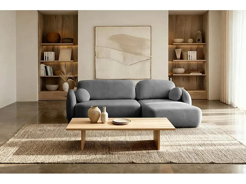 SANTIAGO - Canapé d'angle tissu bouclette - Gris Foncé - Gauche