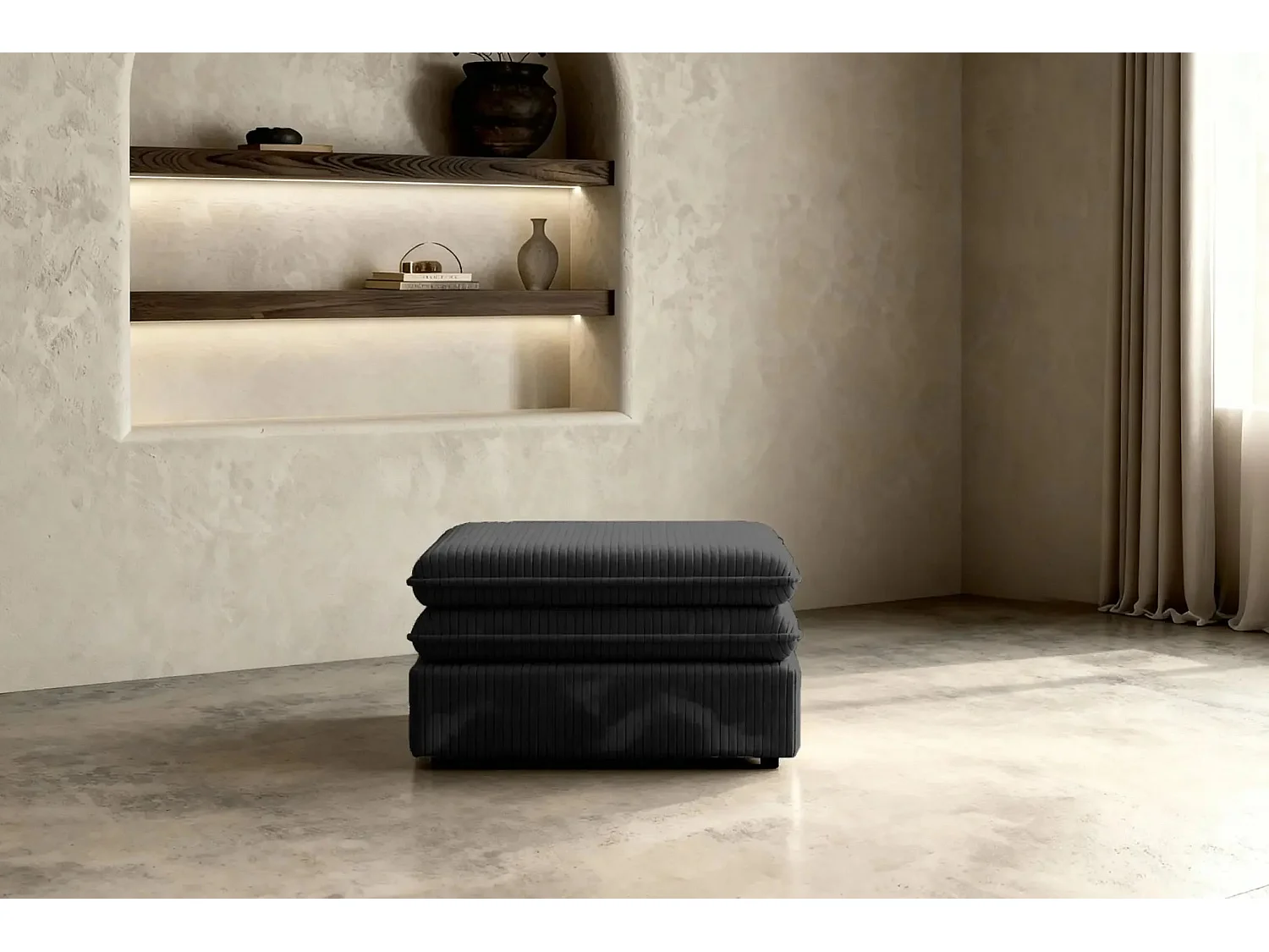 OSCAR POUF - Pouf en velours côtelé Noir 70x70x43
