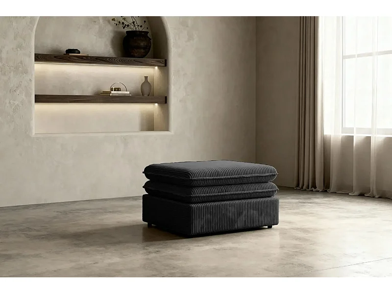 OSCAR POUF - Pouf en velours côtelé Noir 70x70x43