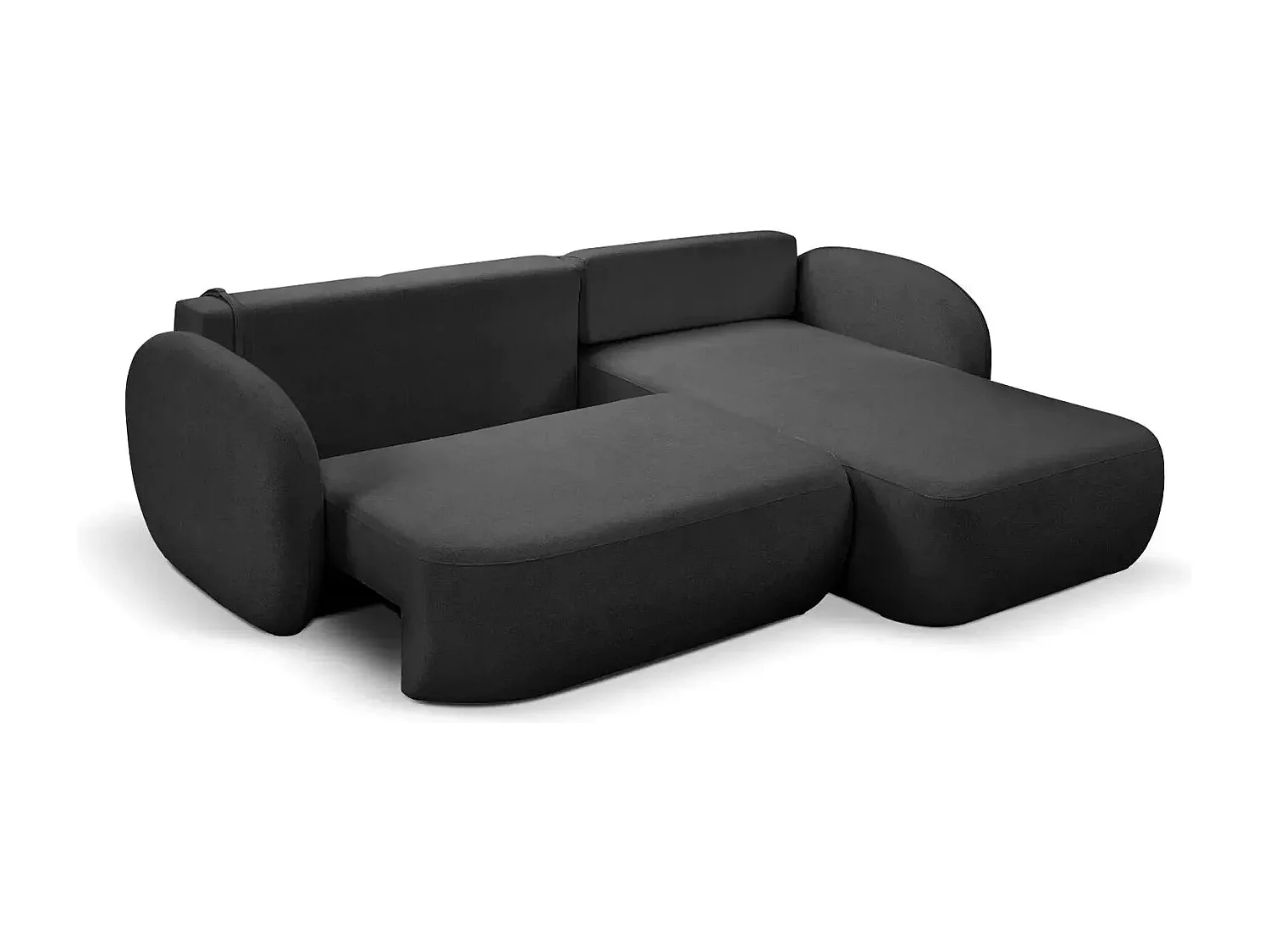 SANTIAGO - Canapé d'angle tissu bouclette 4 places - Noir - Gauche