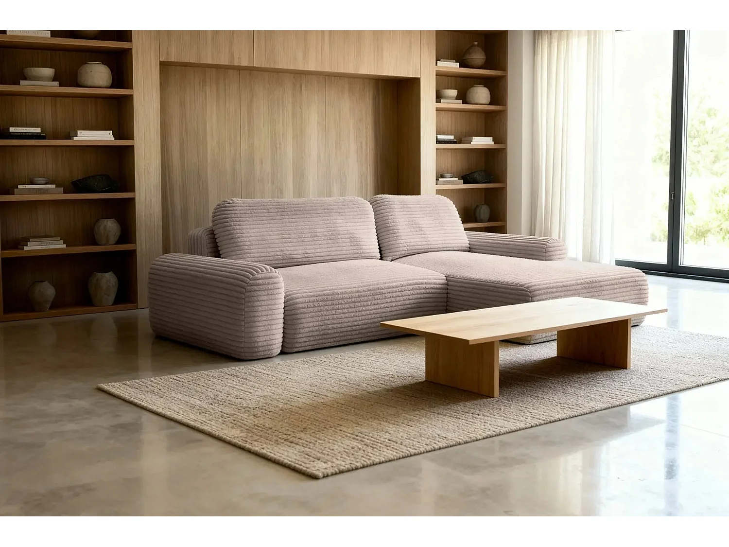 OLYMPE - Canapé d'angle velours cotelé - Café - Gauche