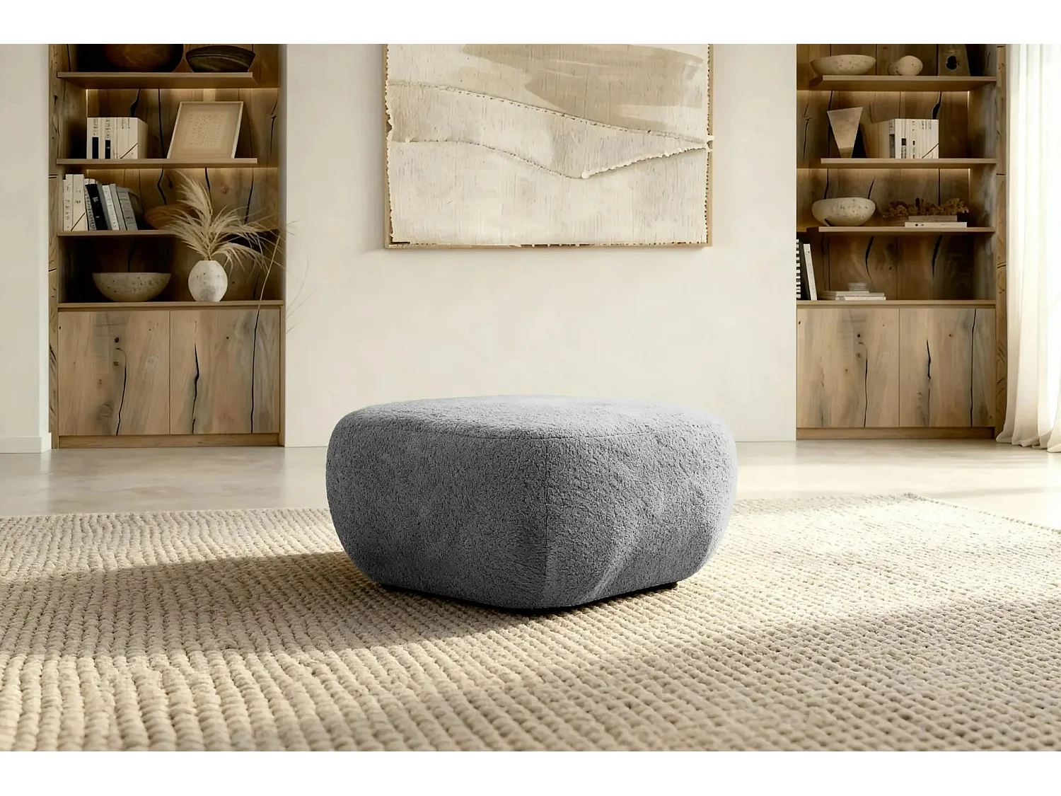 SANTIAGO - Pouf tissu bouclette - Gris Foncé