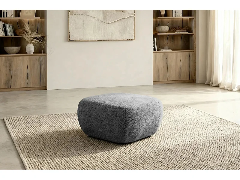 SANTIAGO - Pouf en tissu bouclette Gris foncé 75x75x39