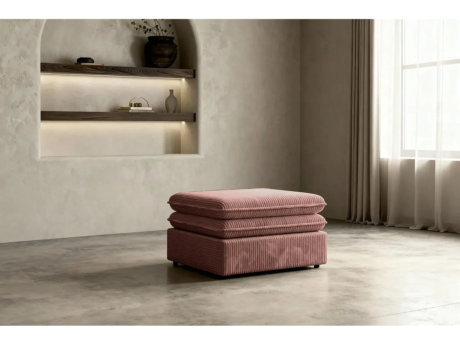 OSCAR POUF - Pouf en velours côtelé Rose 70x70x43