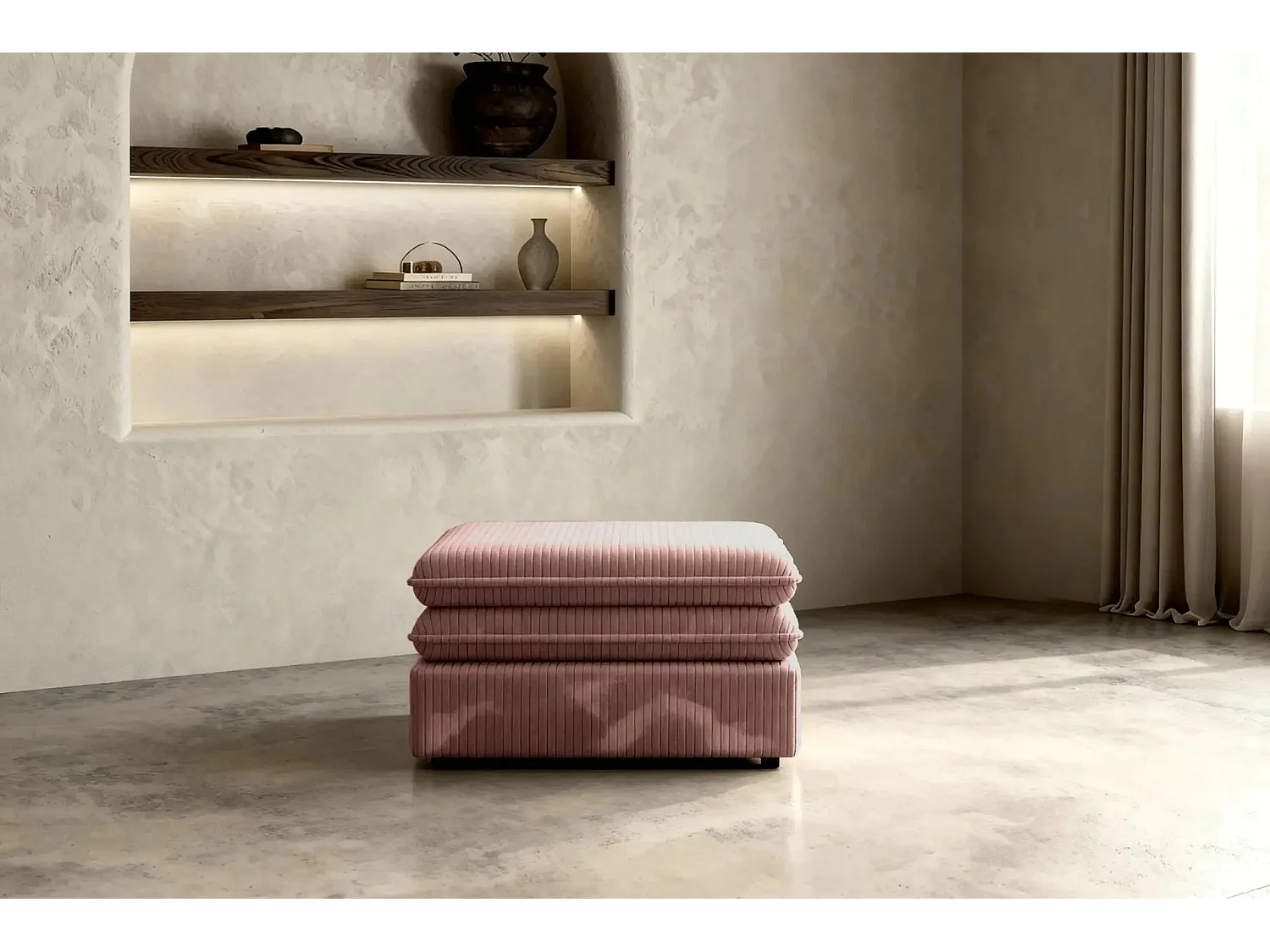 OSCAR POUF - Pouf en velours côtelé Rose 70x70x43