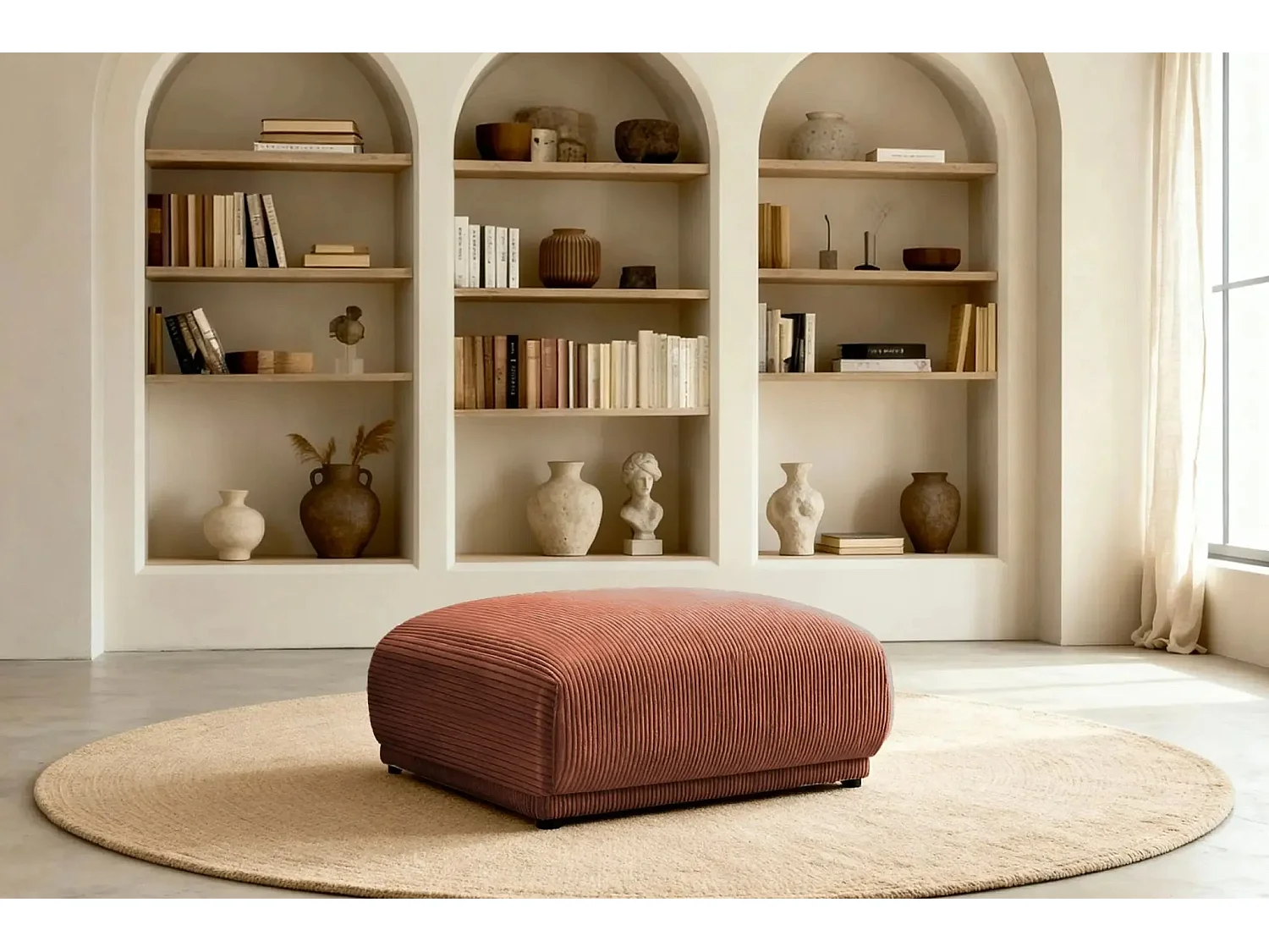ROSALIE - Pouf en velours côtelé Terracotta 102x83x46