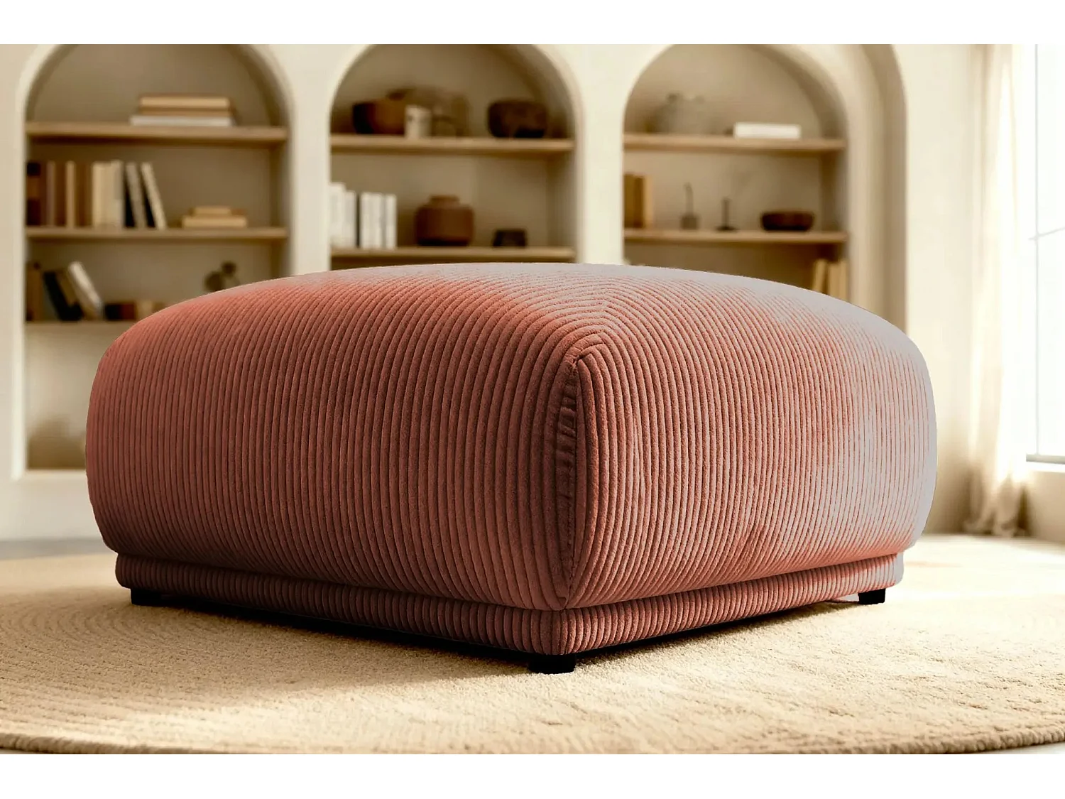 ROSALIE - Pouf en velours côtelé Terracotta 102x83x46