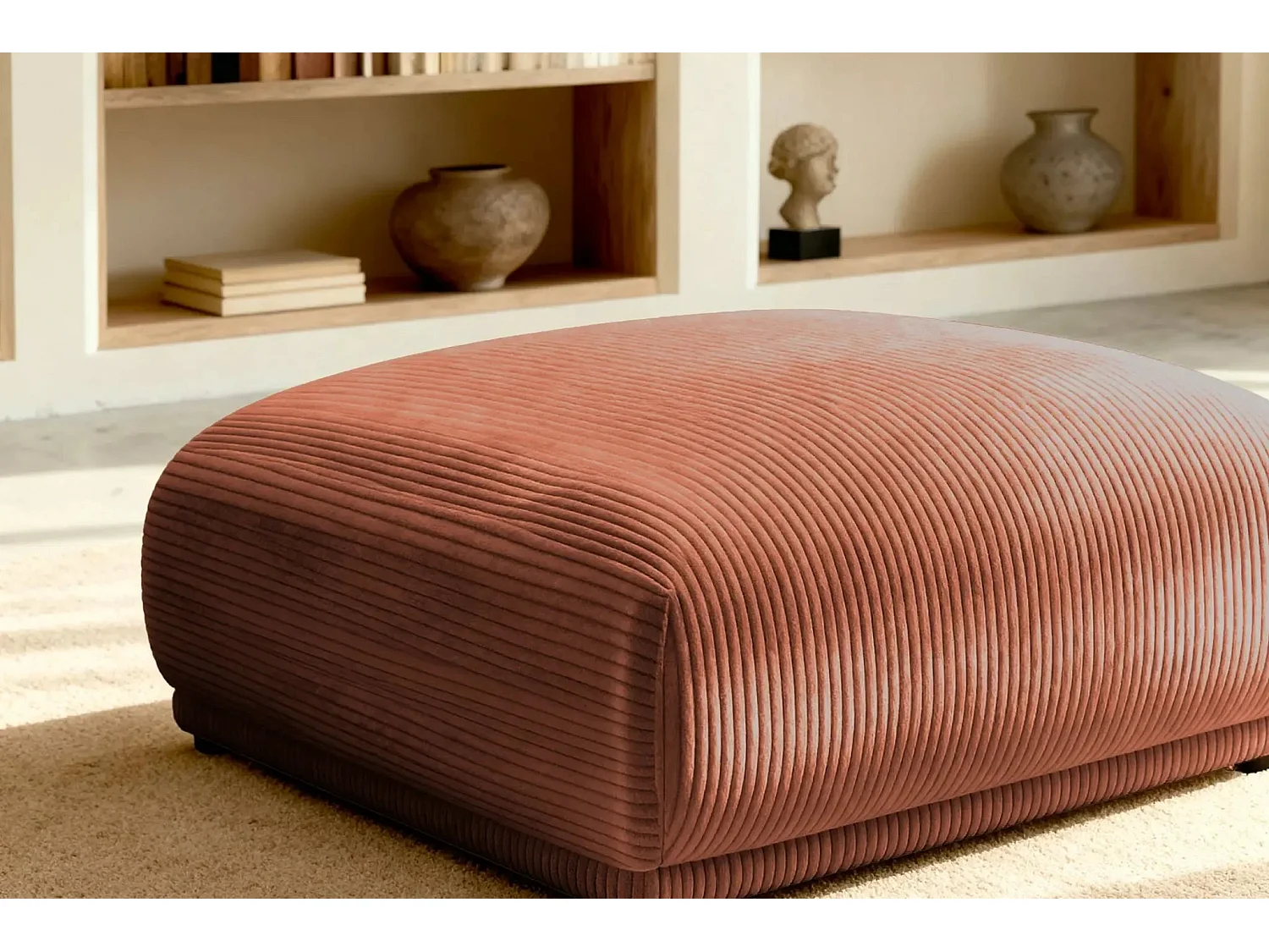 ROSALIE - Pouf en velours côtelé Terracotta 102x83x46