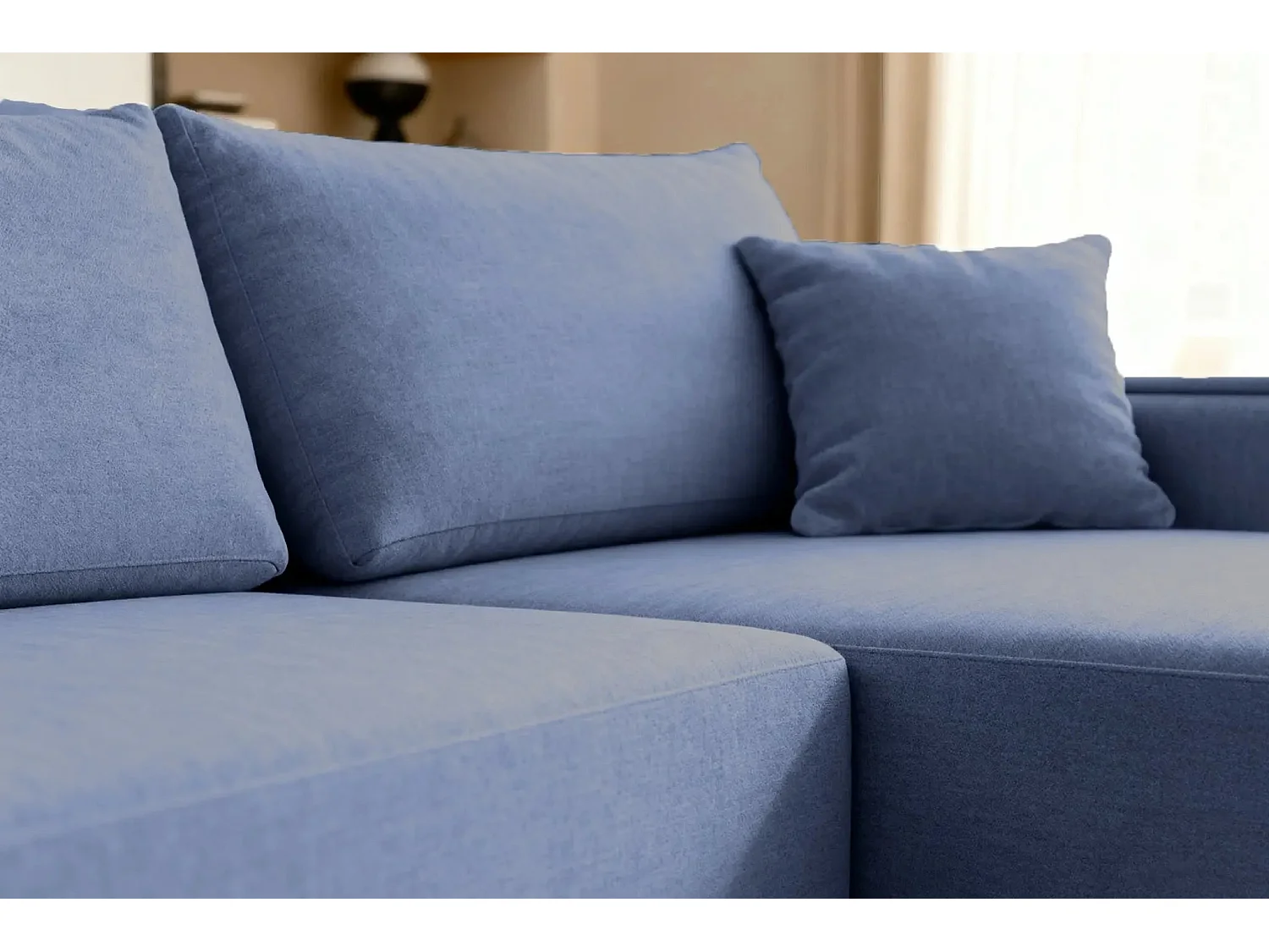 SACHA - Canapé d'angle tissu chiné 4 places - Bleu - Gauche