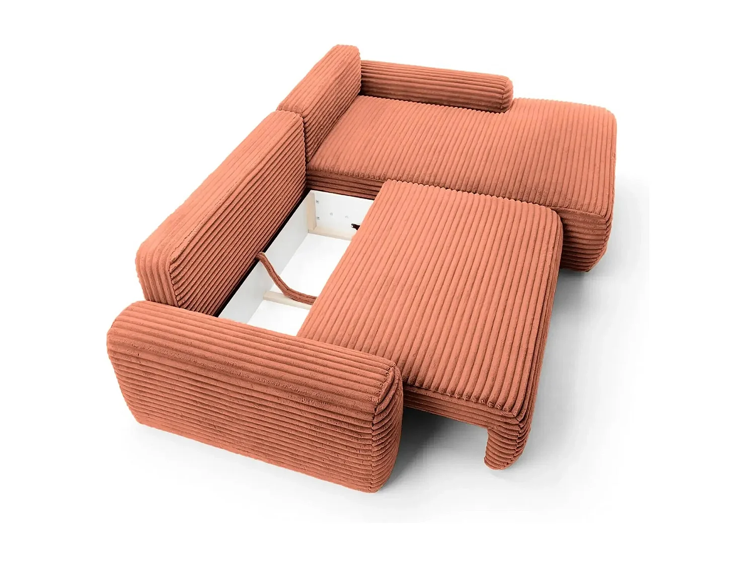 OLYMPE - Canapé d'angle velours cotelé - Terracotta - Gauche