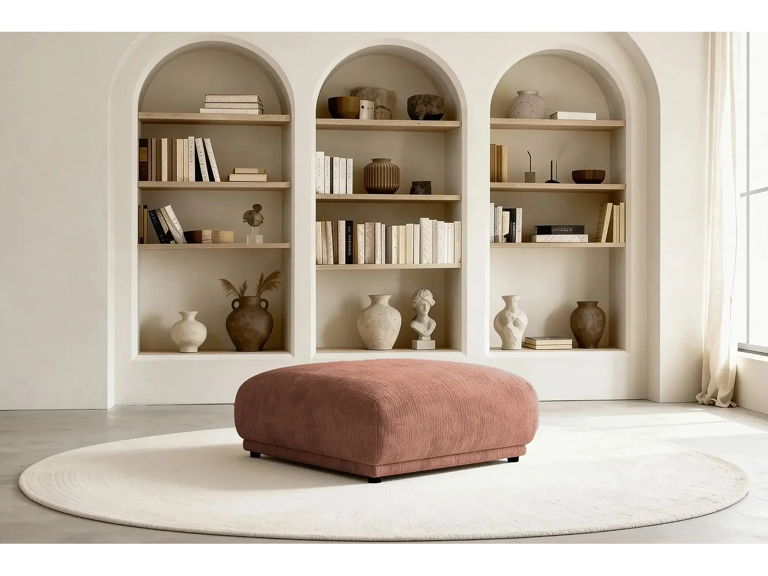 ROSALIE - Pouf en tissu chenille Terracotta 102x83x46