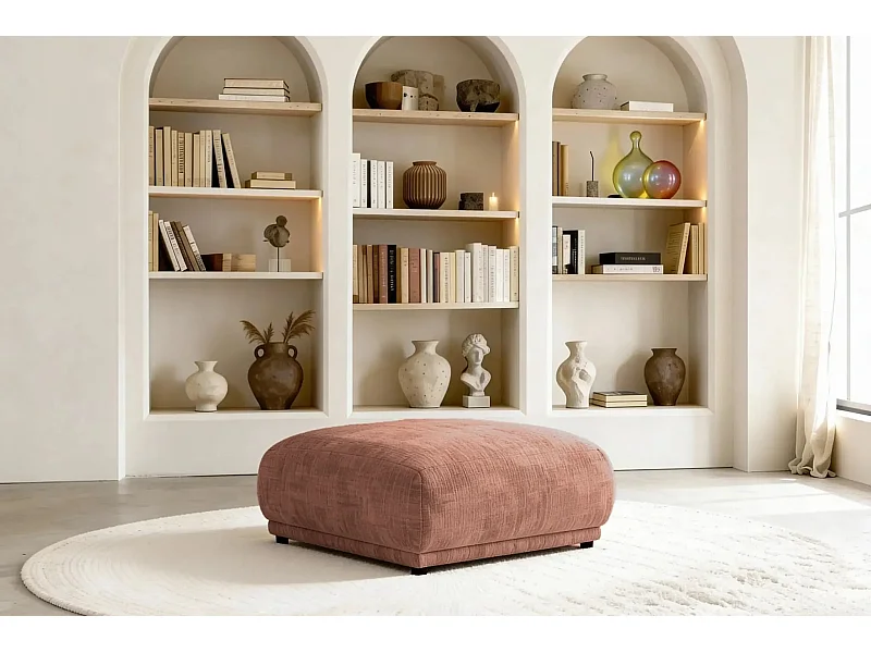 ROSALIE - Pouf en tissu chenille Terracotta 102x83x46