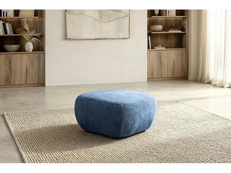 SANTIAGO - Pouf en tissu bouclette Bleu 75x75x39