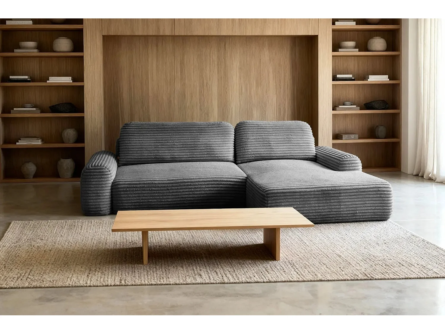 OLYMPE - Canapé d'angle velours cotelé 4 places - Gris Anthracite - Gauche