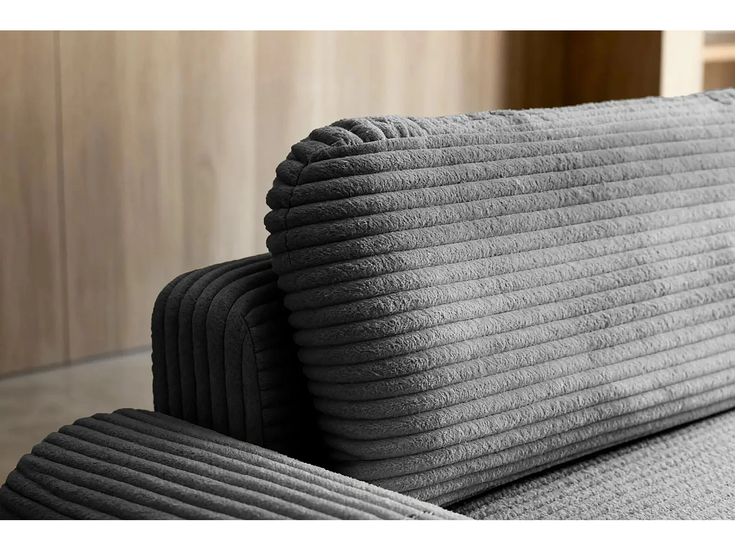 OLYMPE - Canapé d'angle velours cotelé 4 places - Gris Anthracite - Gauche