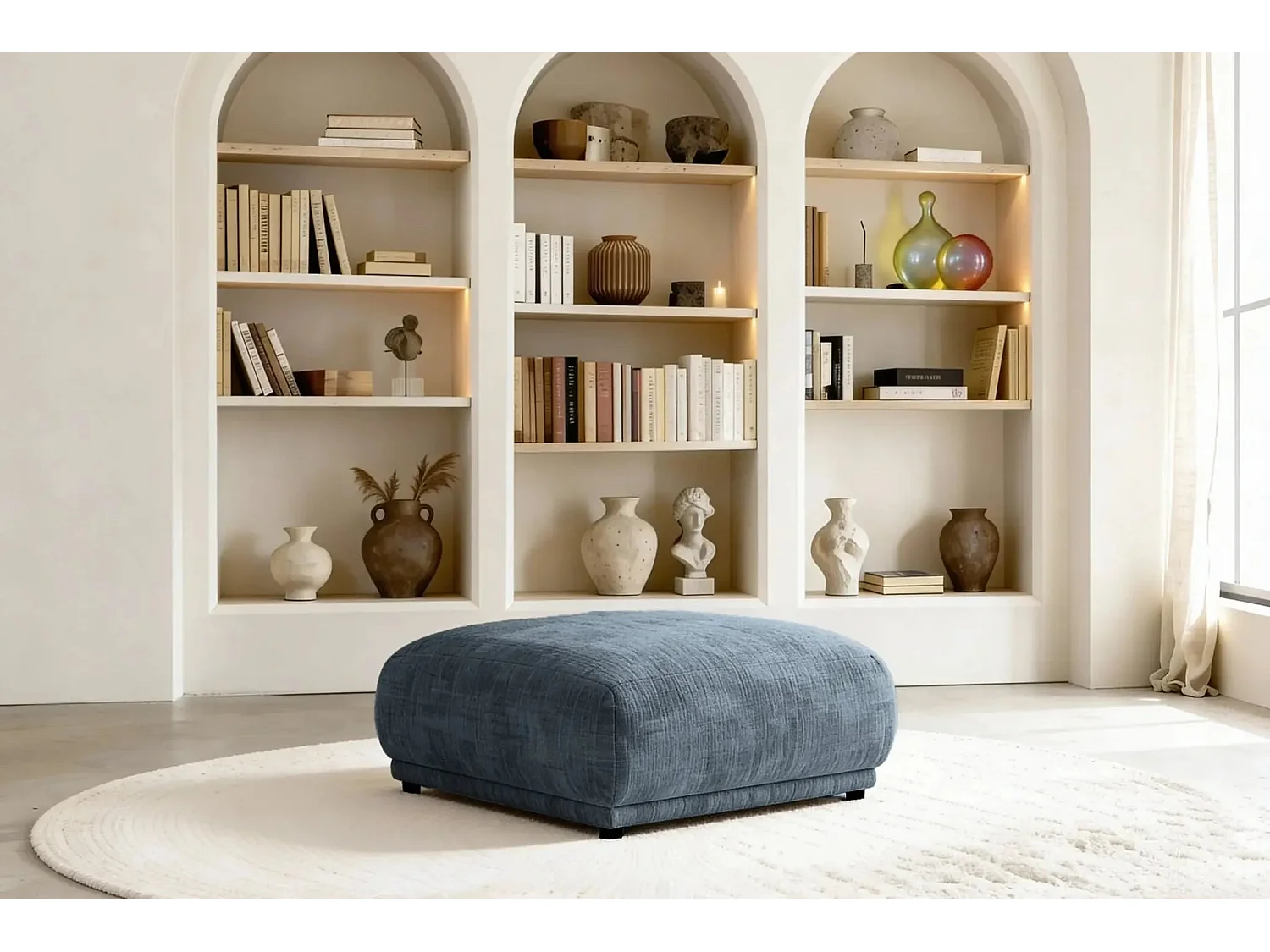 ROSALIE - Pouf en tissu chenille Bleu 102x83x46