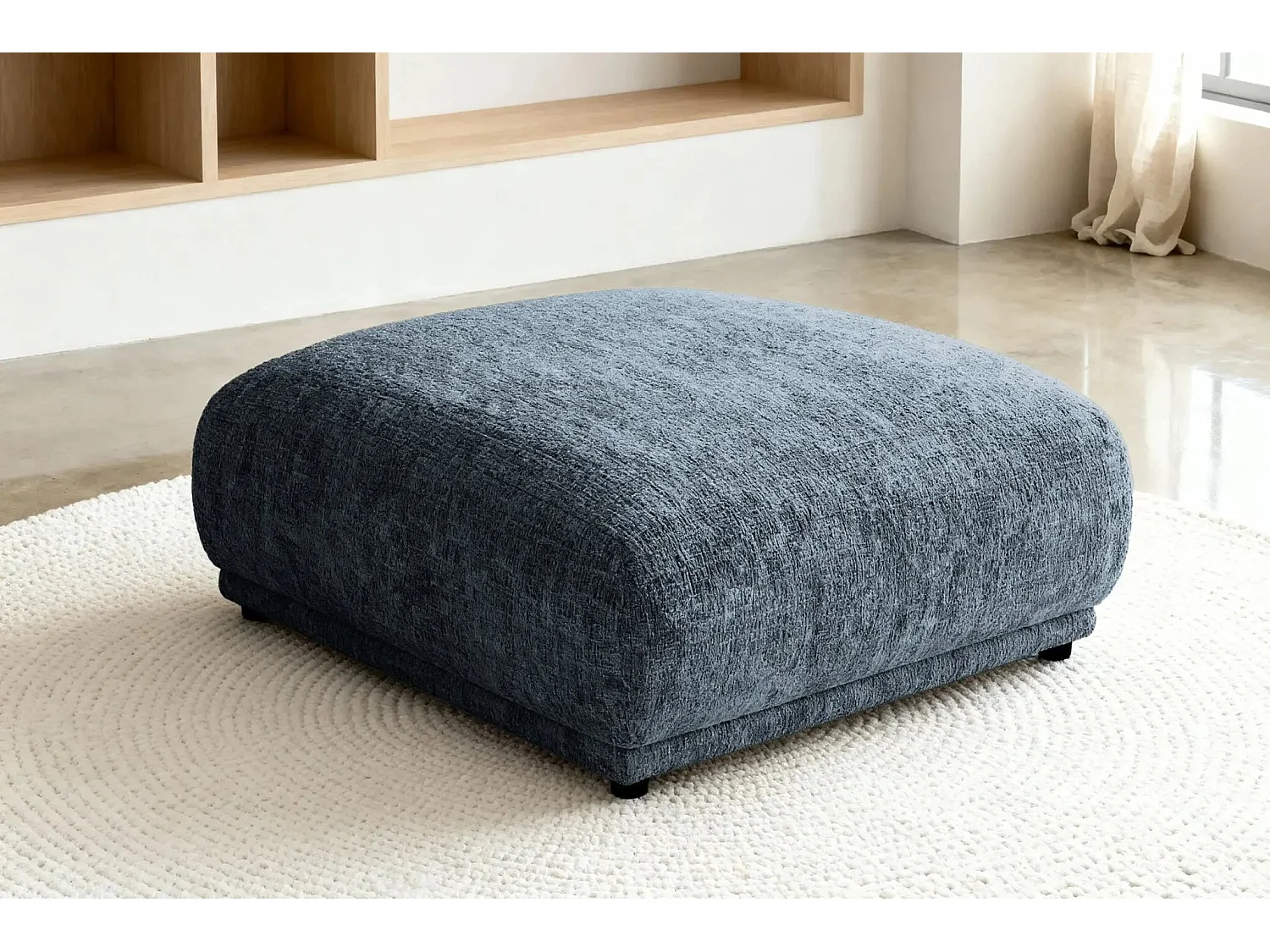 ROSALIE - Pouf en tissu chenille Bleu 102x83x46