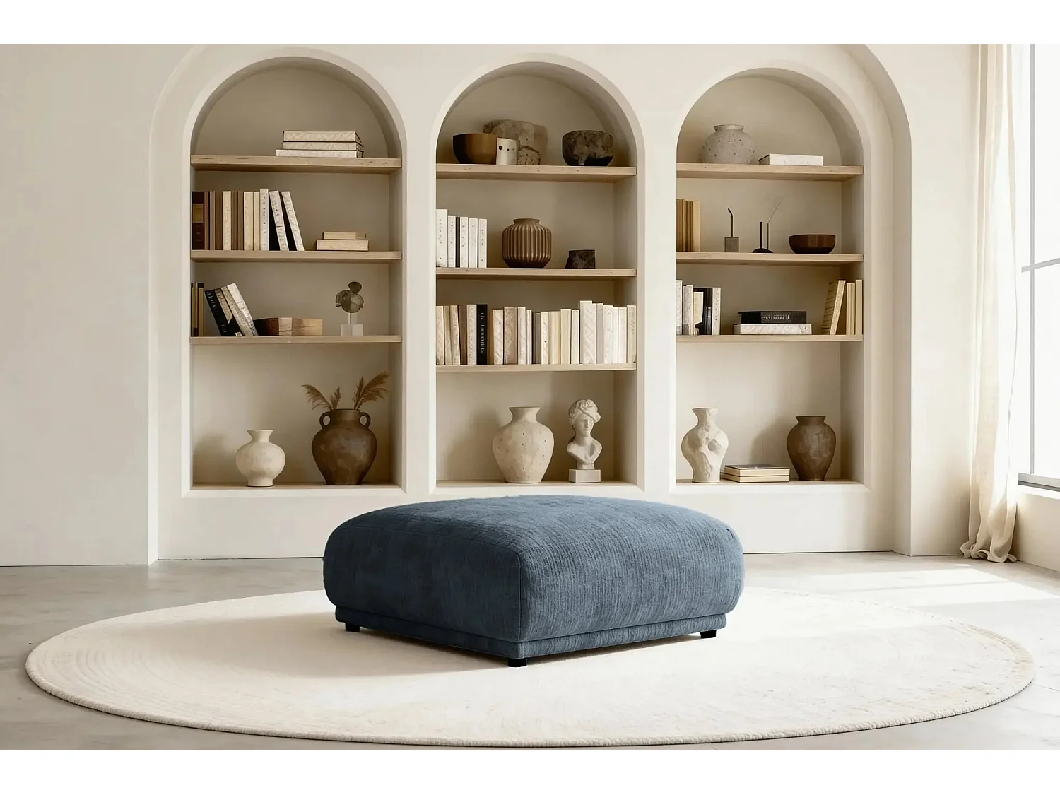 ROSALIE - Pouf en tissu chenille Bleu 102x83x46