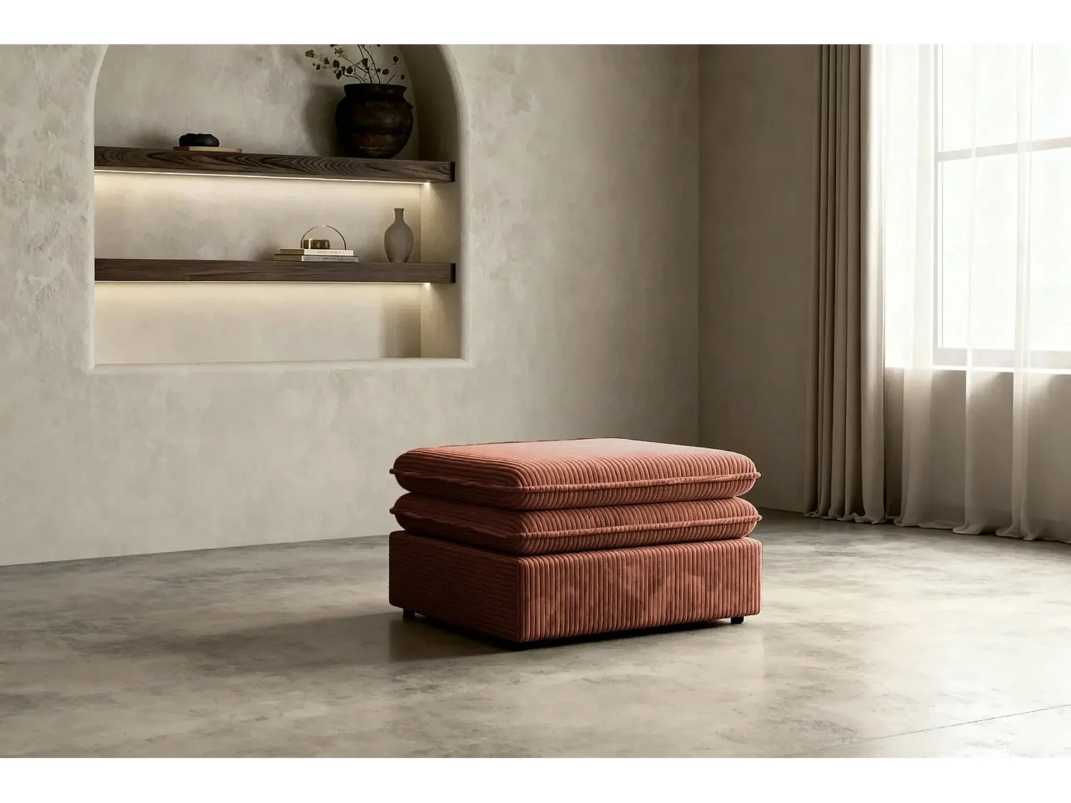 OSCAR POUF - Pouf en velours côtelé Terracotta 70x70x43