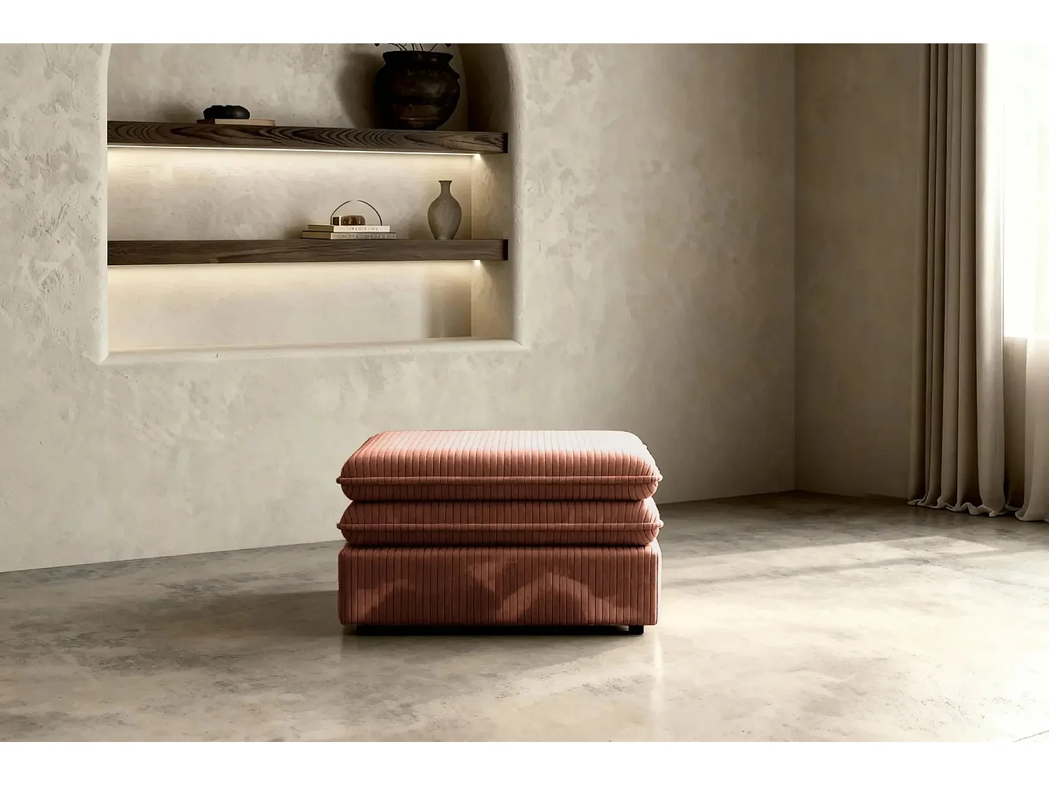 OSCAR POUF - Pouf en velours côtelé Terracotta 70x70x43