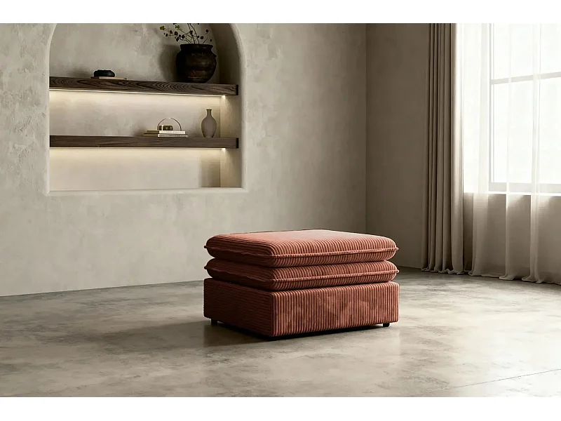 OSCAR POUF - Pouf en velours côtelé Terracotta 70x70x43