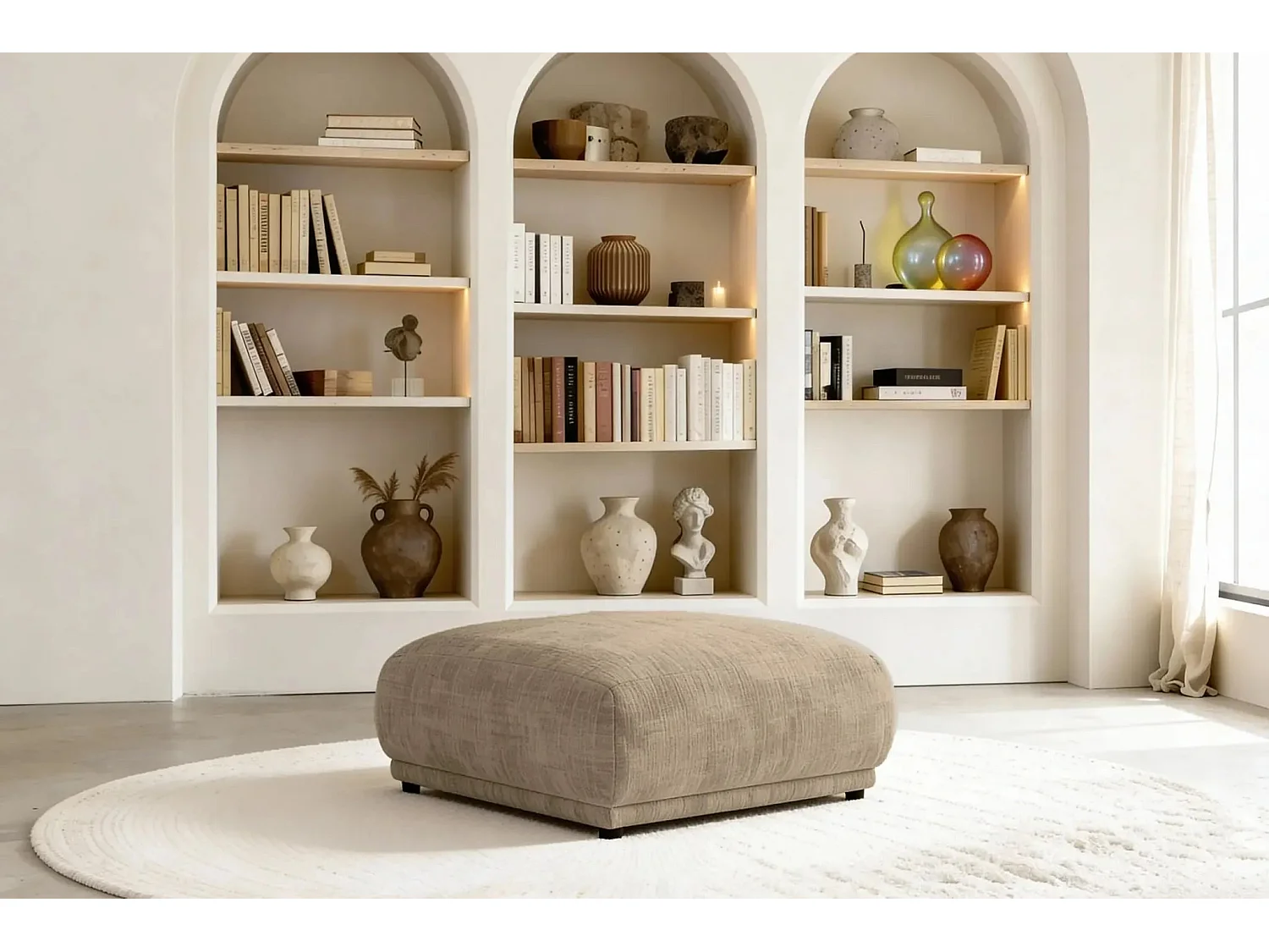 ROSALIE - Pouf en tissu chenille Café 102x83x46