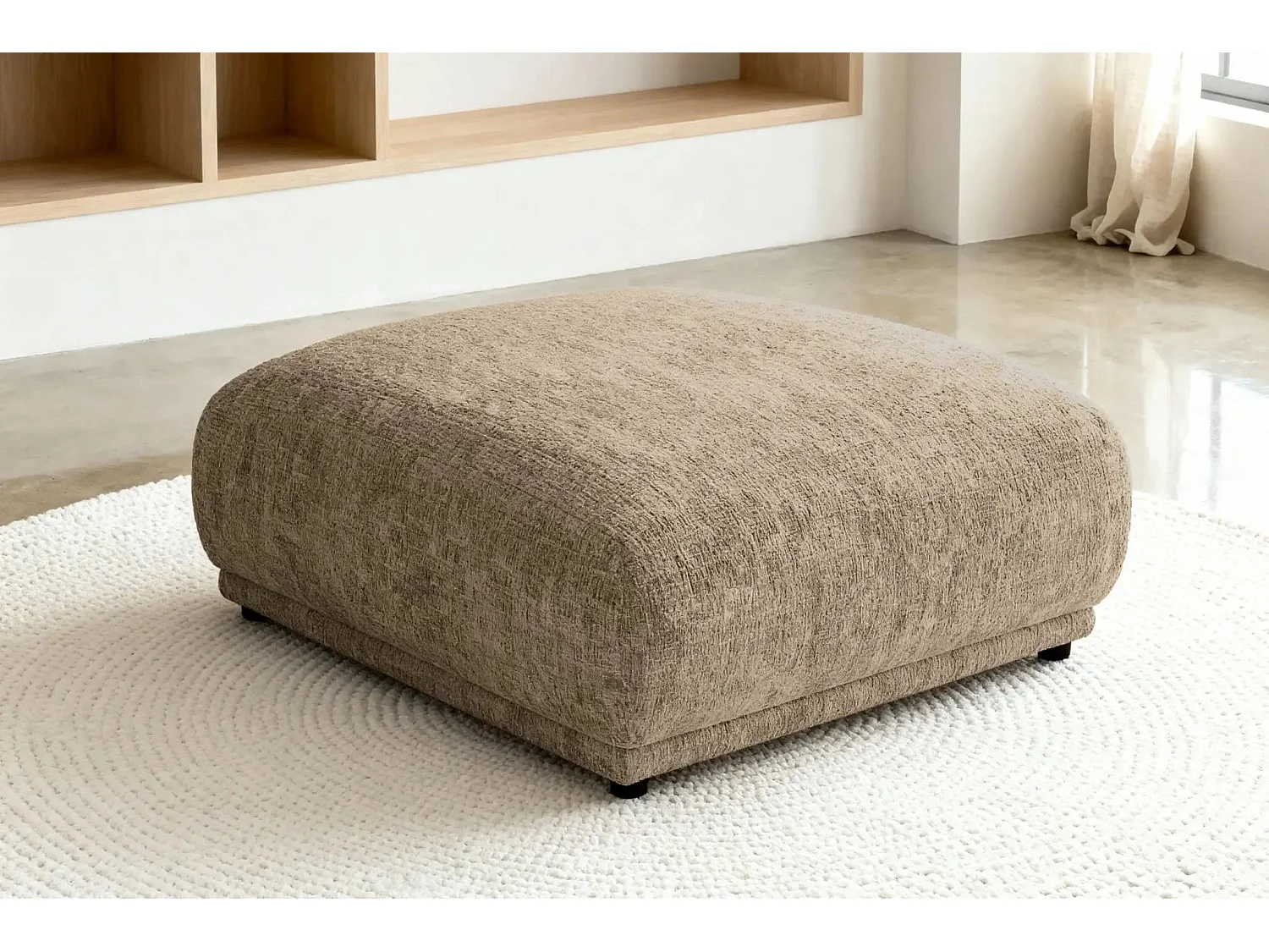 ROSALIE - Pouf en tissu chenille Café 102x83x46