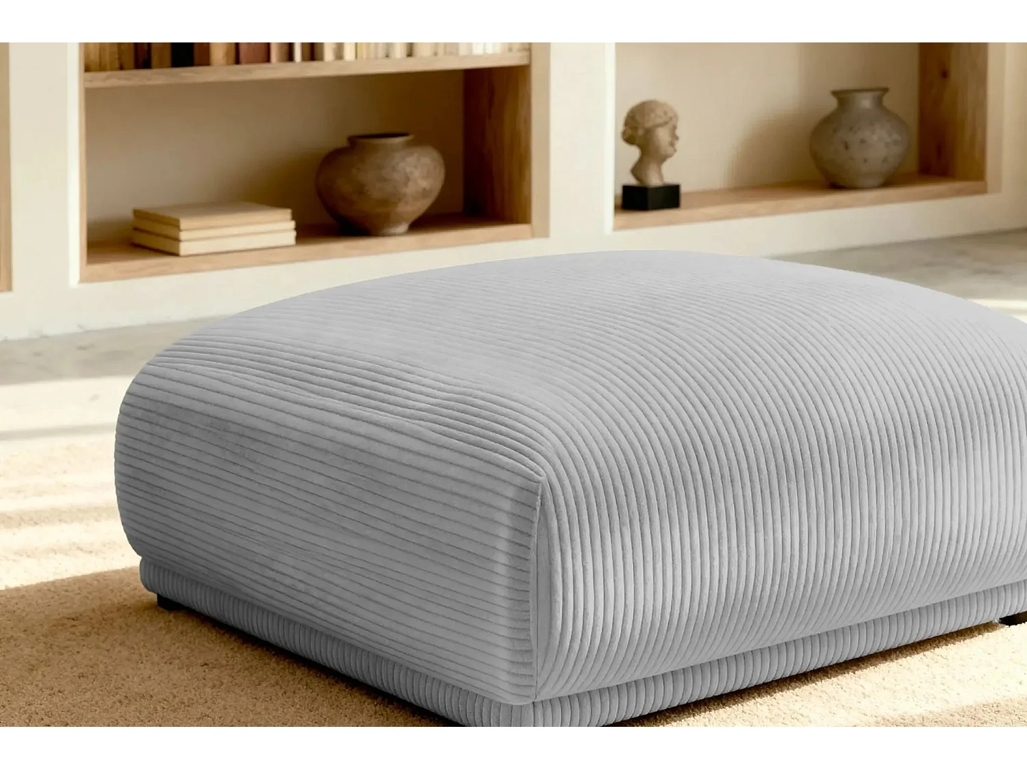 ROSALIE - Pouf velours cotelé - Gris Clair