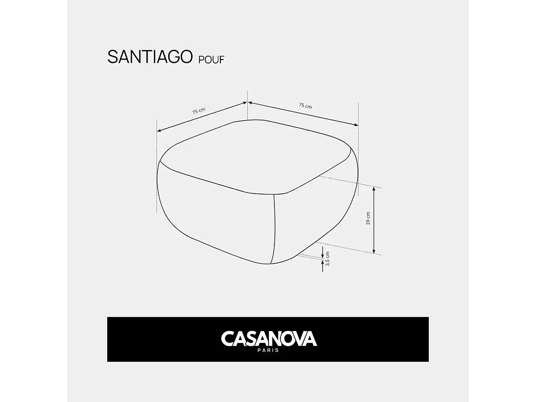 SANTIAGO - Pouf en tissu bouclette Noir 75x75x39