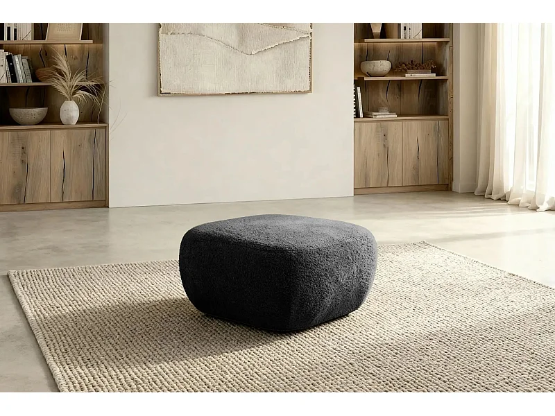 SANTIAGO - Pouf en tissu bouclette Noir 75x75x39