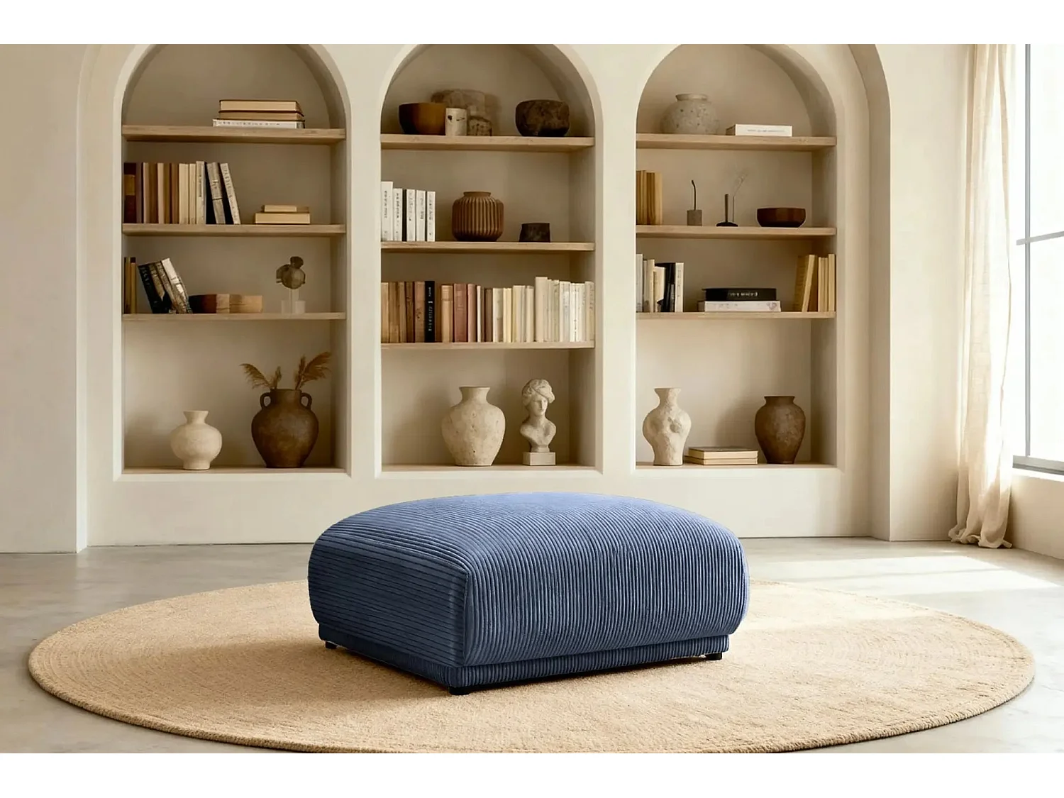 ROSALIE - Pouf velours cotelé - Bleu