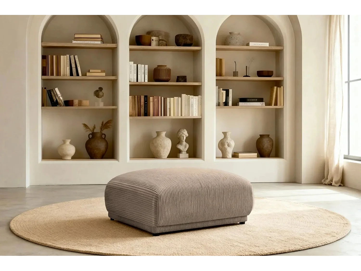 ROSALIE - Pouf en velours côtelé Café 102x83x46