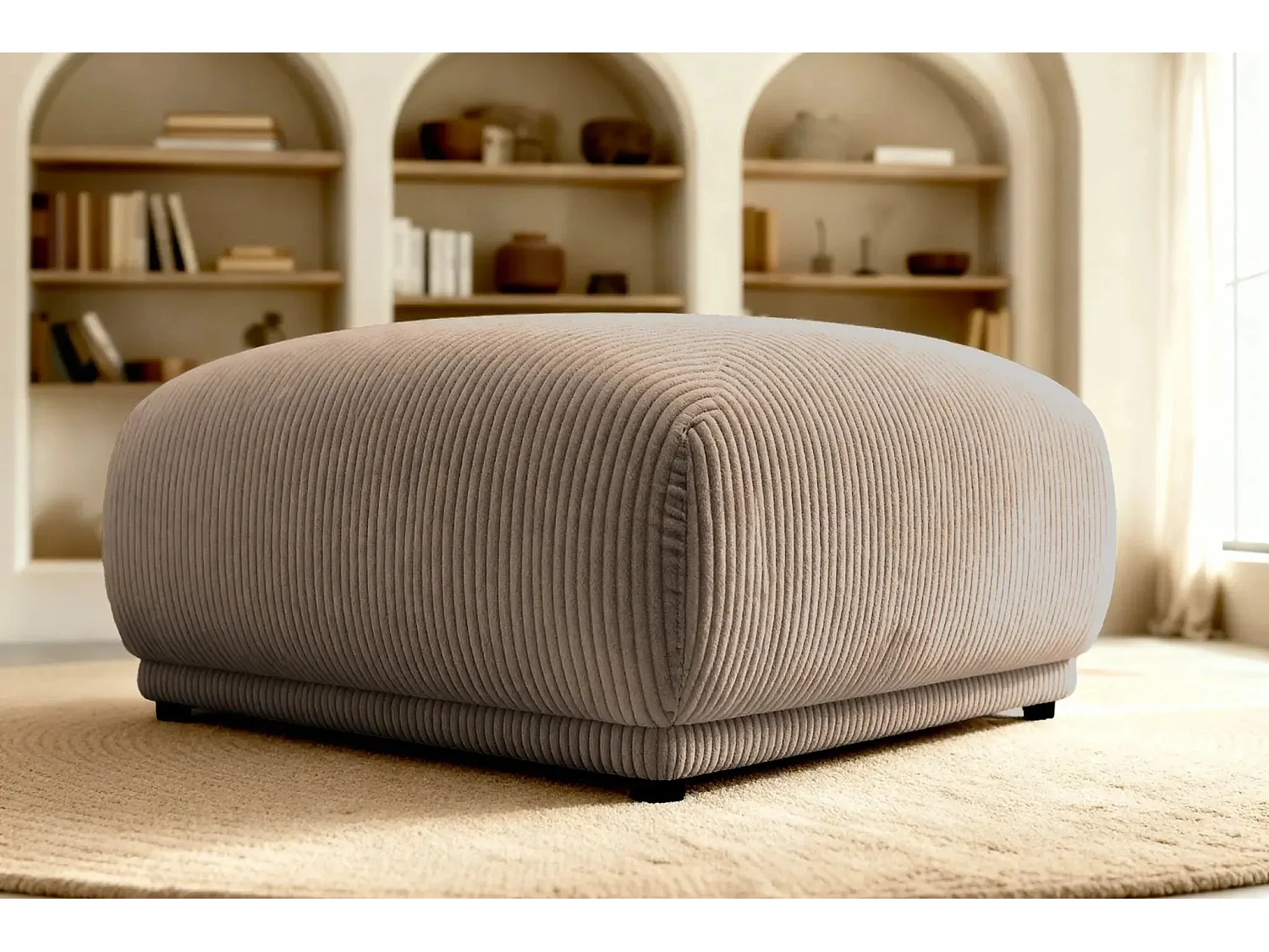 ROSALIE - Pouf en velours côtelé Café 102x83x46