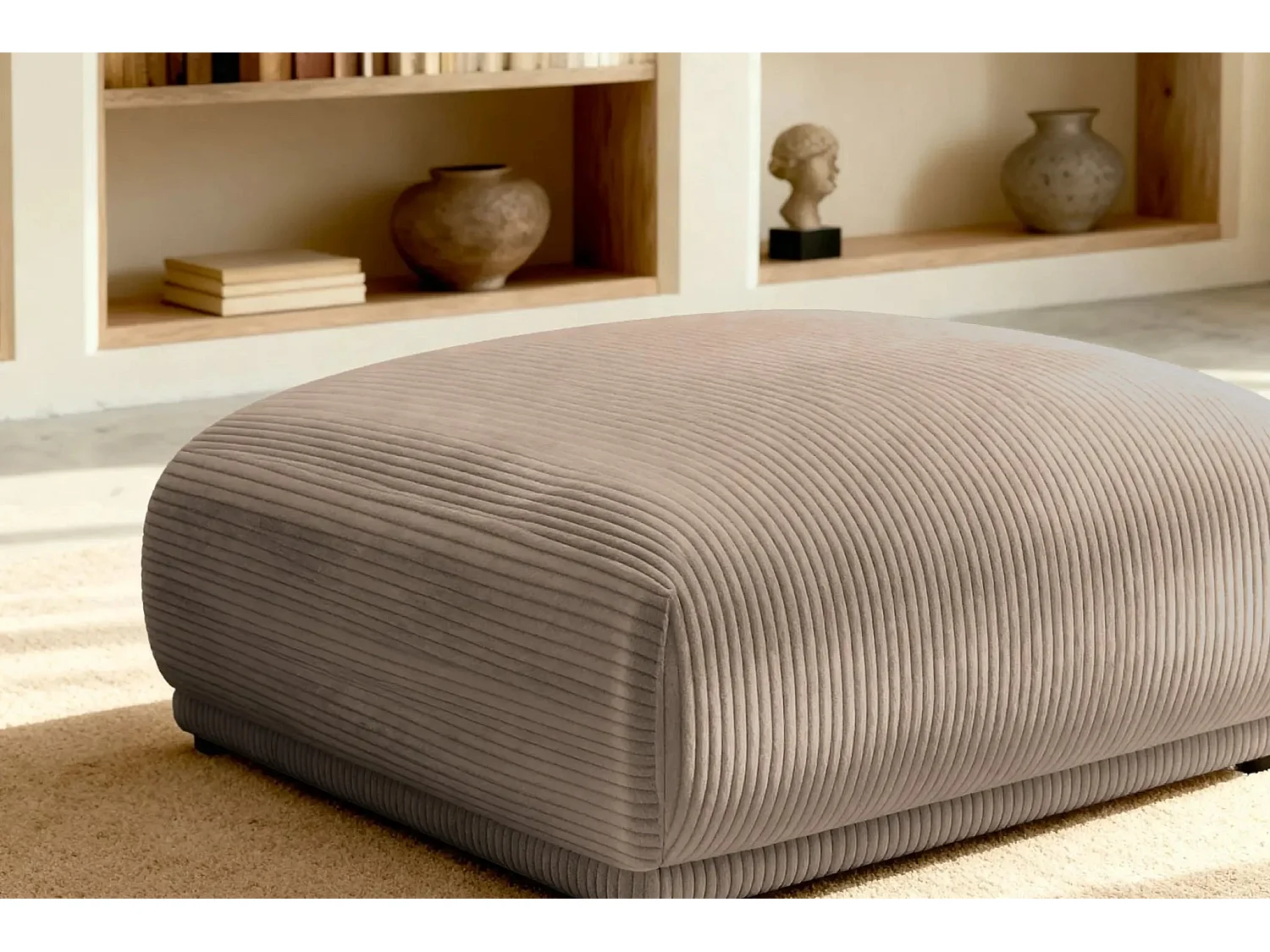 ROSALIE - Pouf en velours côtelé Café 102x83x46
