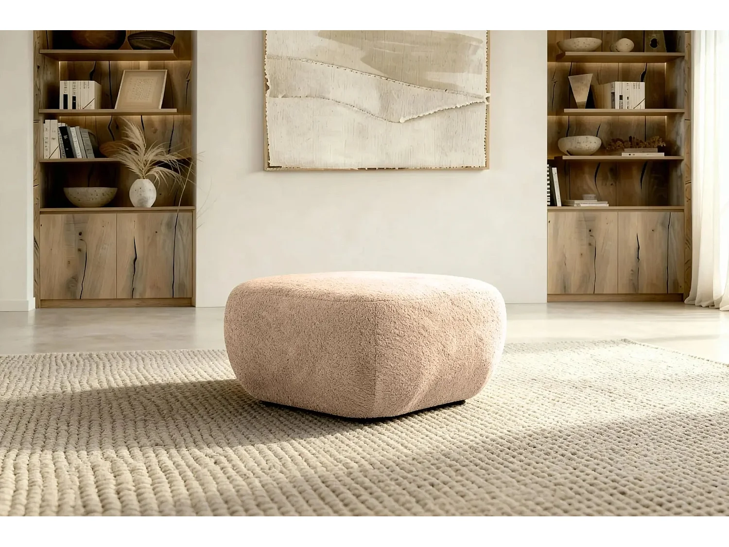 SANTIAGO - Pouf tissu bouclette - Café