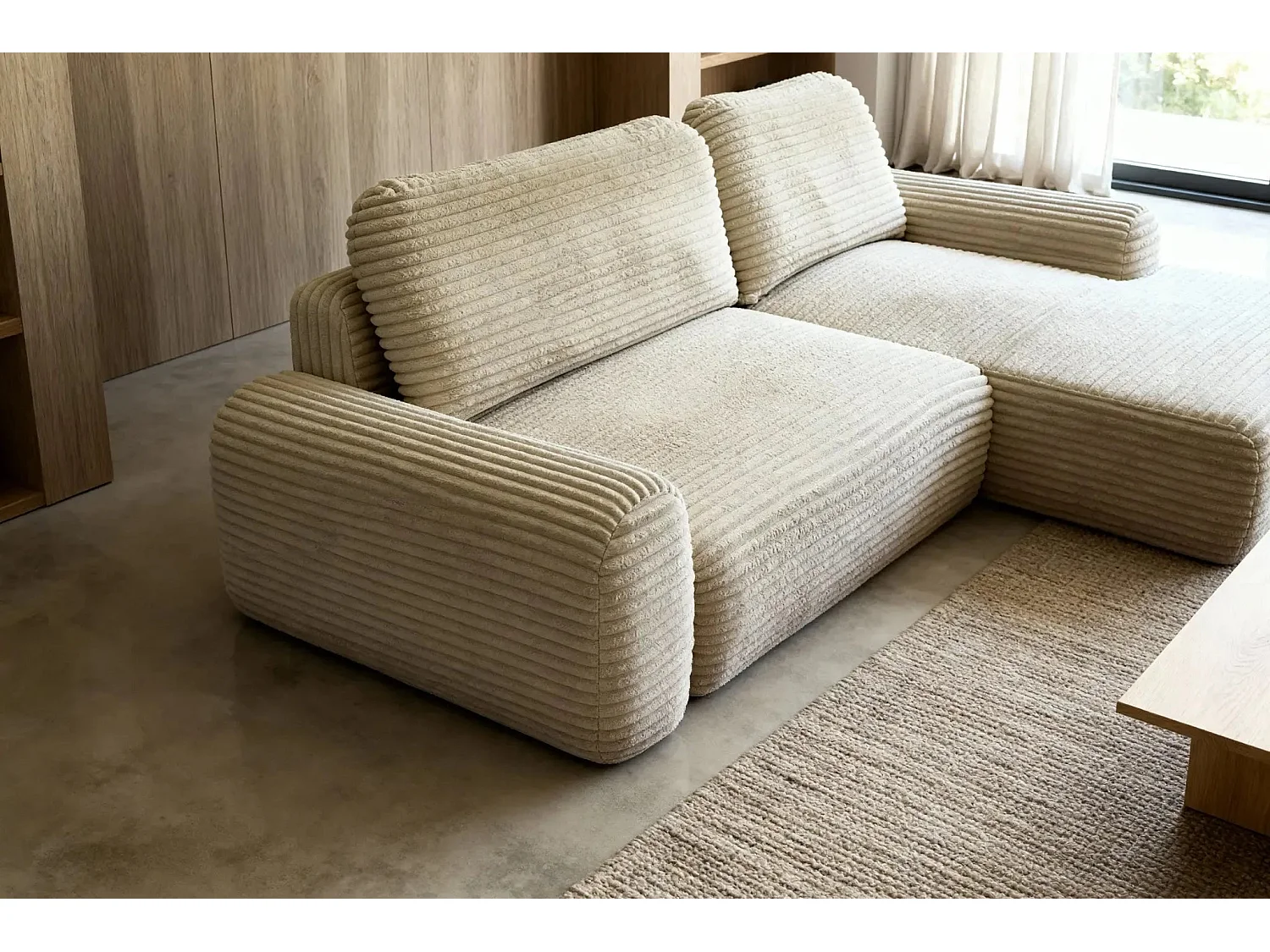 OLYMPE - Canapé d'angle velours cotelé - Beige - Gauche