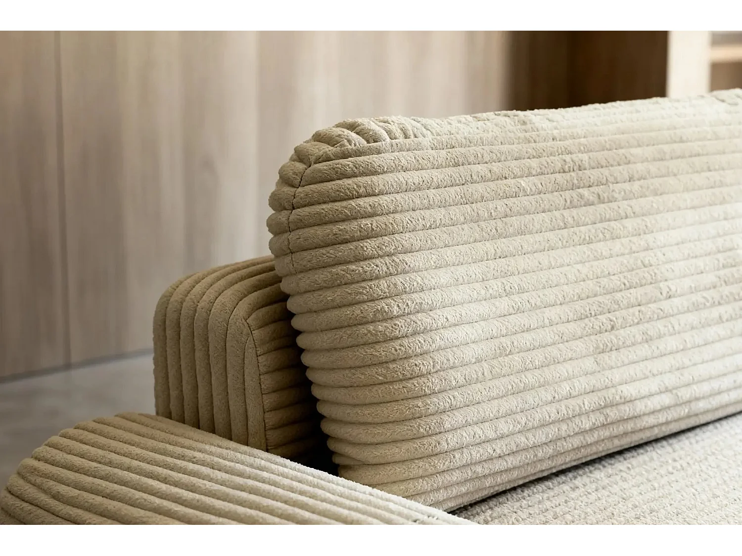 OLYMPE - Canapé d'angle velours cotelé - Beige - Gauche