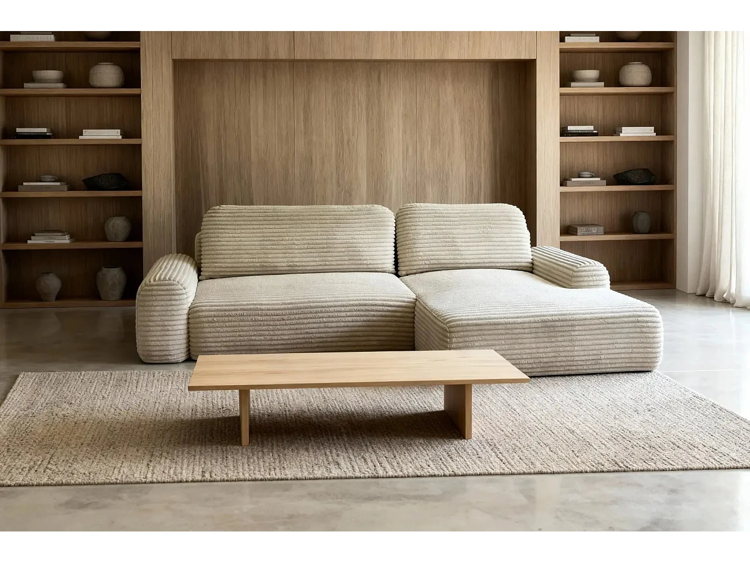 OLYMPE - Canapé d'angle velours cotelé 4 places - Beige - Gauche