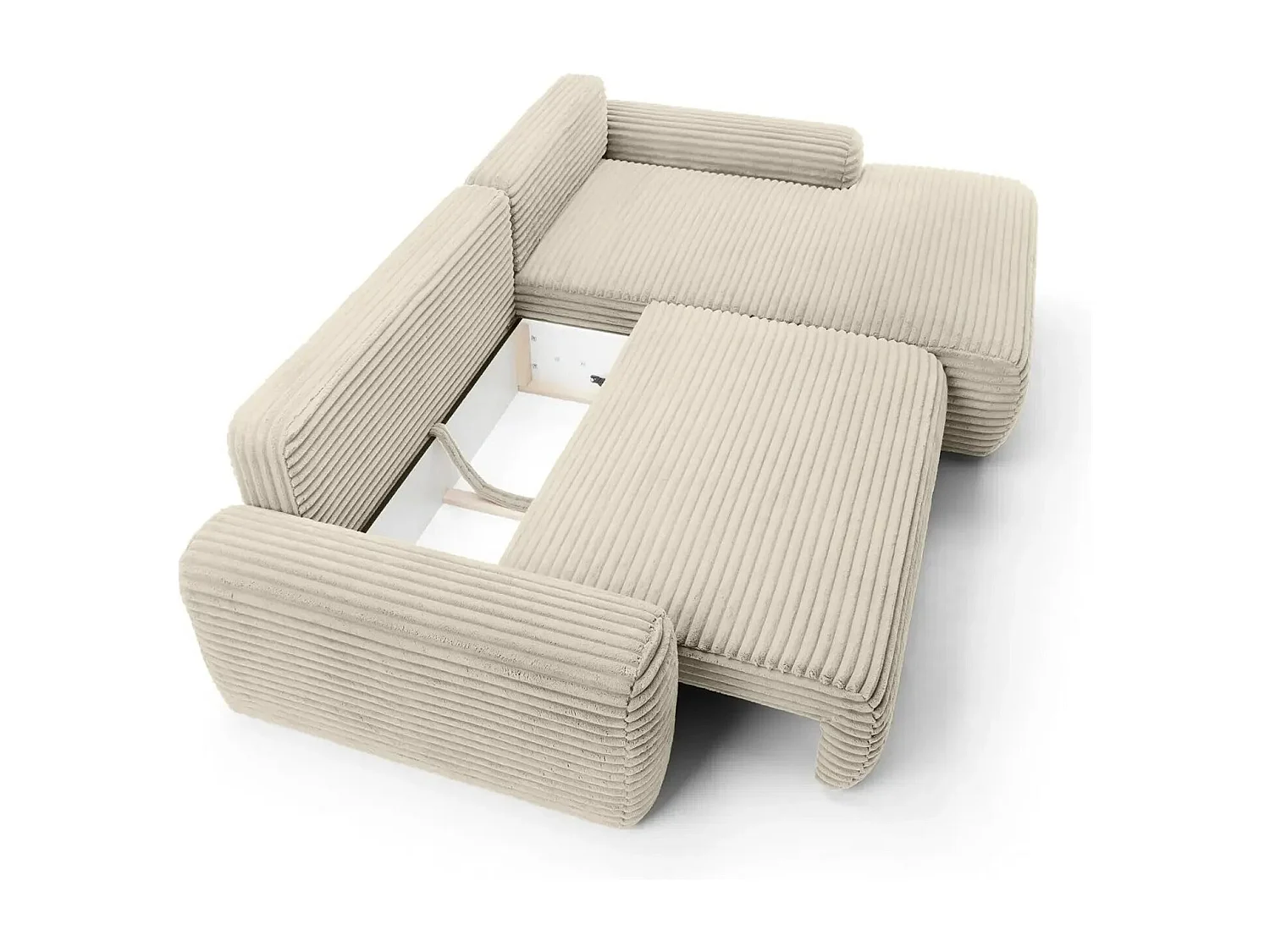 OLYMPE - Canapé d'angle velours cotelé 4 places - Beige - Gauche